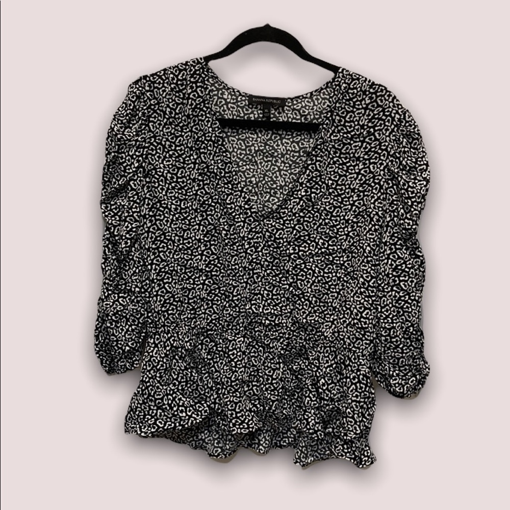 Banana Republic Black & White Cheetah Print Chiffon Blouse